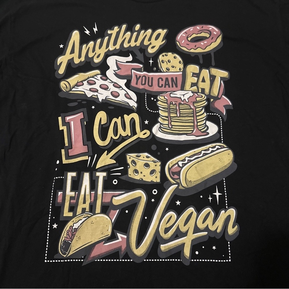 Royal Apparel Anything You Can Eat I Can Eat Vegan 2XL Graphic T-Shirt Funny